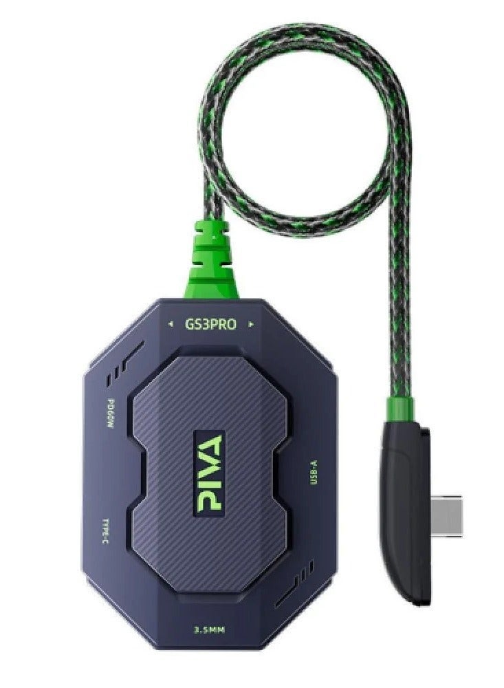 Piva Curved 4-in-1 Gaming Adapter - 60W PD Fast Charging & Dual Audio Jack - Image 1